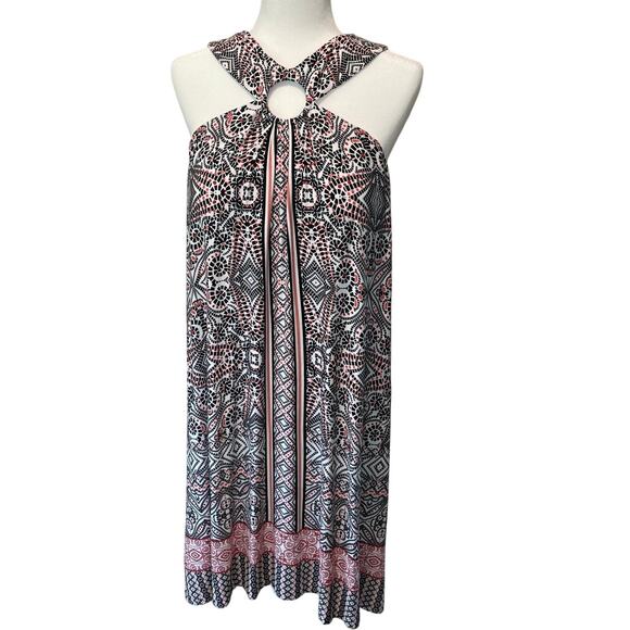 Soma Halter Bra Dress Sz XXL Ring Detail Pockets Mosaic Tile Print Soft Stretch - Picture 1 of 8